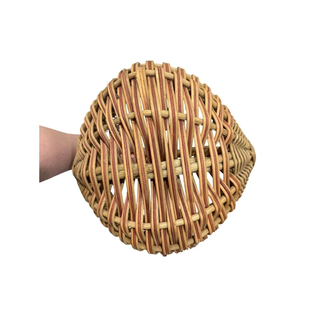 Handwoven Wicker Buttocks Egg Basket Natural Reed God's Eye Handle Farmhouse 10
